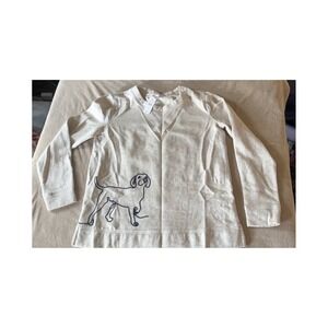 Talbots‎ Petite Tan V Neck Sweatshirt Dog Embroidered Casual Pullover Top P